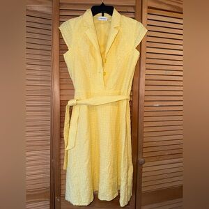 Calvin Klein Yellow Textured Sleeveless Midi Dress with Belt